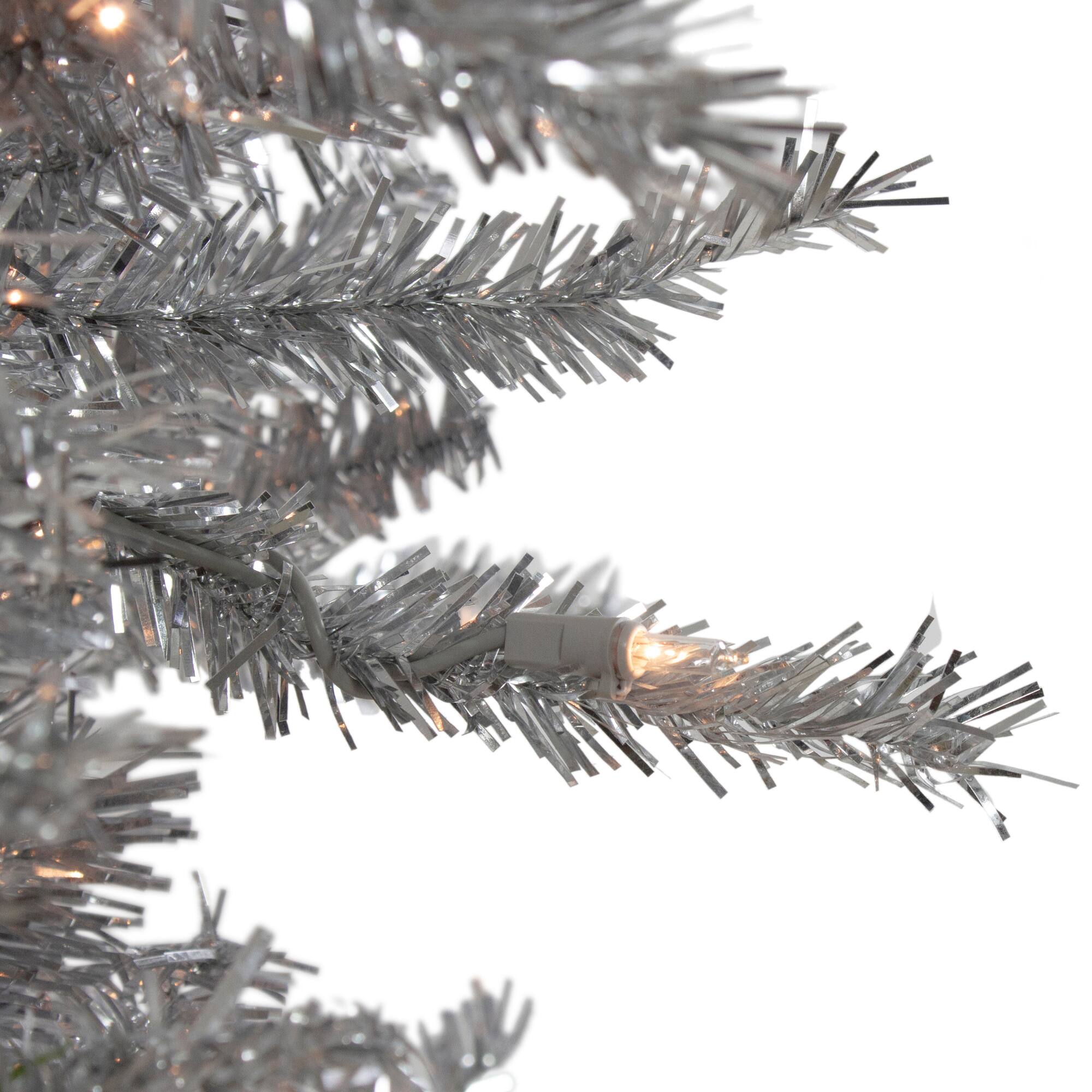 7.5ft. Pre-Lit Slim Tinsel Pine Artificial Christmas Tree, Clear Lights